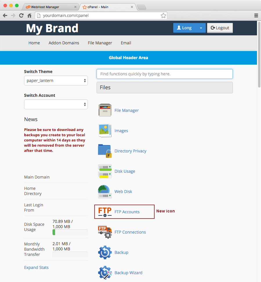 cPanel Custom FTP Accounts Icon Updated
